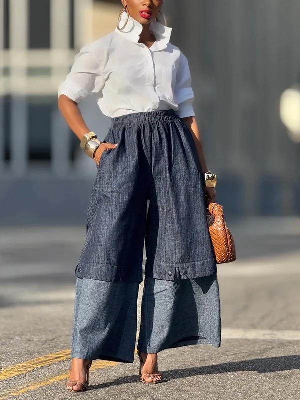 Loose Wide Leg Elasticity Jean Pants Bottoms Trousers Product Image