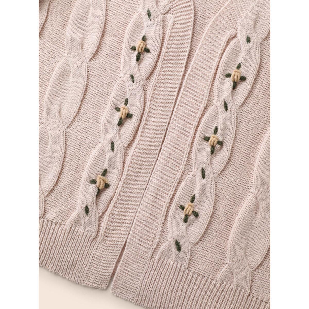 Plus Size Floral Embroidered Kimono Collar Cable Knit Cardigan MistyRose Women Casual Loose Long Sleeve Everyday Cardigans BloomChic 22-24/3X Product Image