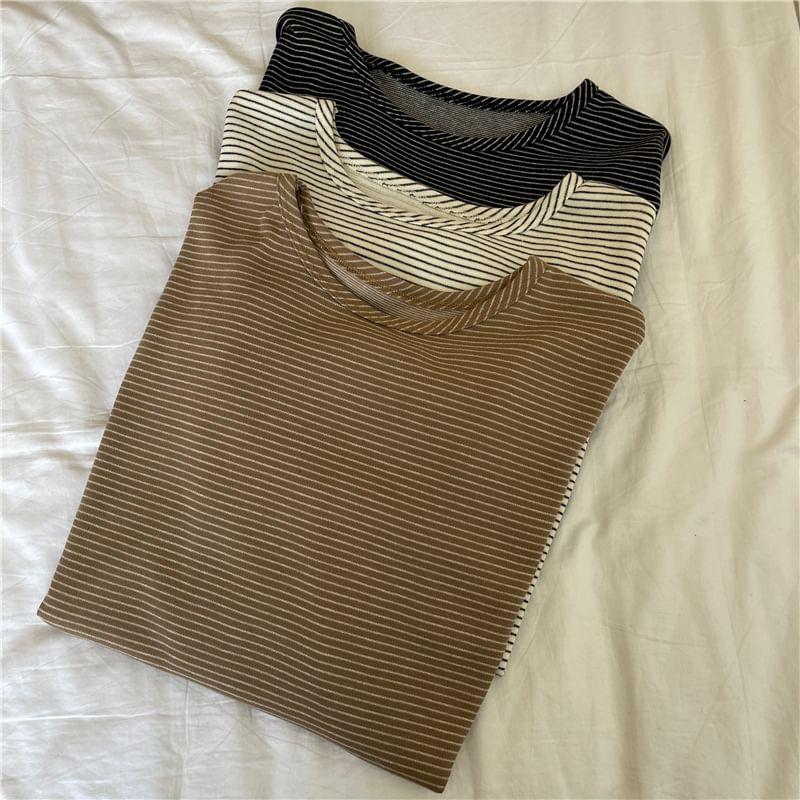 Long-Sleeve Crew Neck Striped Tee Product Image