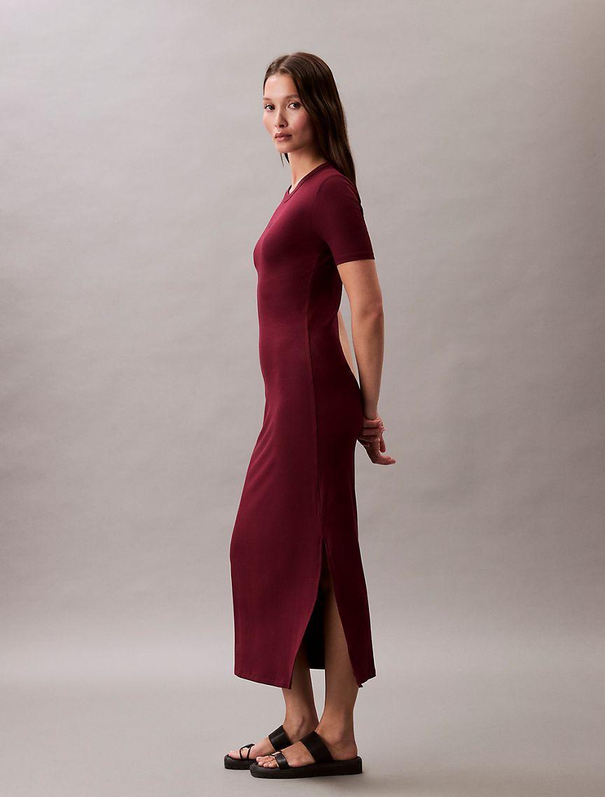 Calvin Klein Womens Modal Stretch Rib Midi Dress - Red Product Image