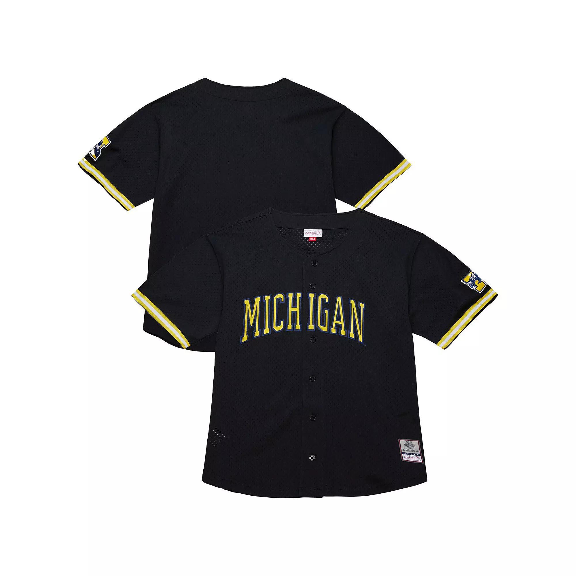 Men's Mitchell & Ness Black Michigan Wolverines On The Clock Full-Button Fashion Jersey, Size: Large Product Image