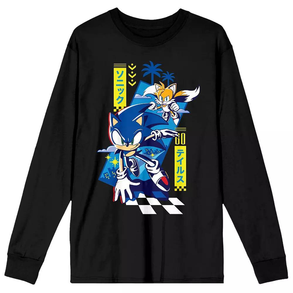 Men's Sonic The Hedgehog & Tails Long Sleeve Graphic Tee, Size: XXL, Black Product Image