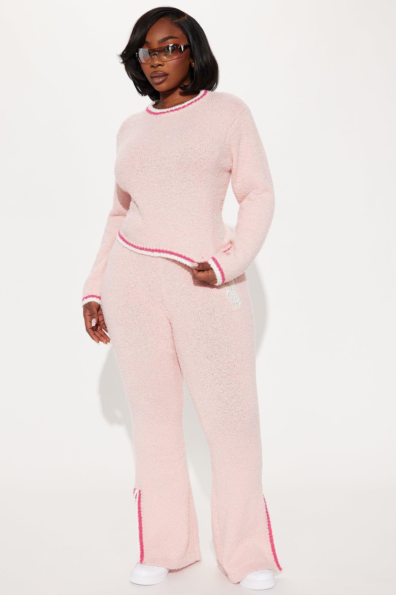 Playboy Rhinestone Cozy Wide Leg Pant - Pink Product Image