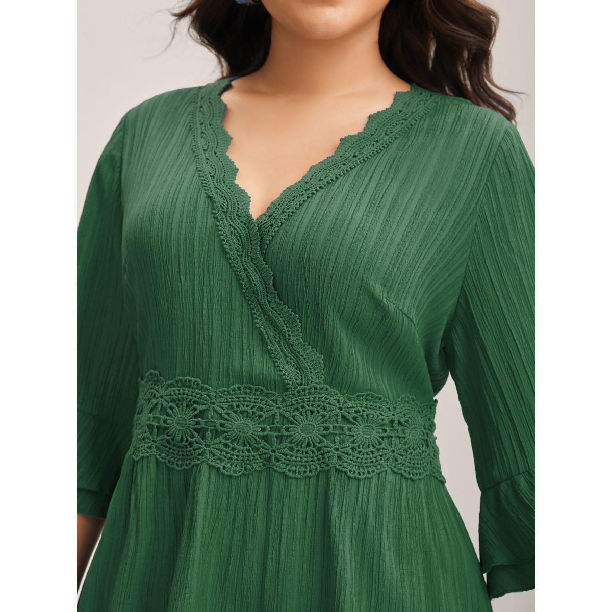 Plus Size Scalloped Lace Surplice Ruffled Midi Dress Truegreen Women Overlap Collar Elbow-length sleeve Curvy BloomChic 18-20/2X Product Image