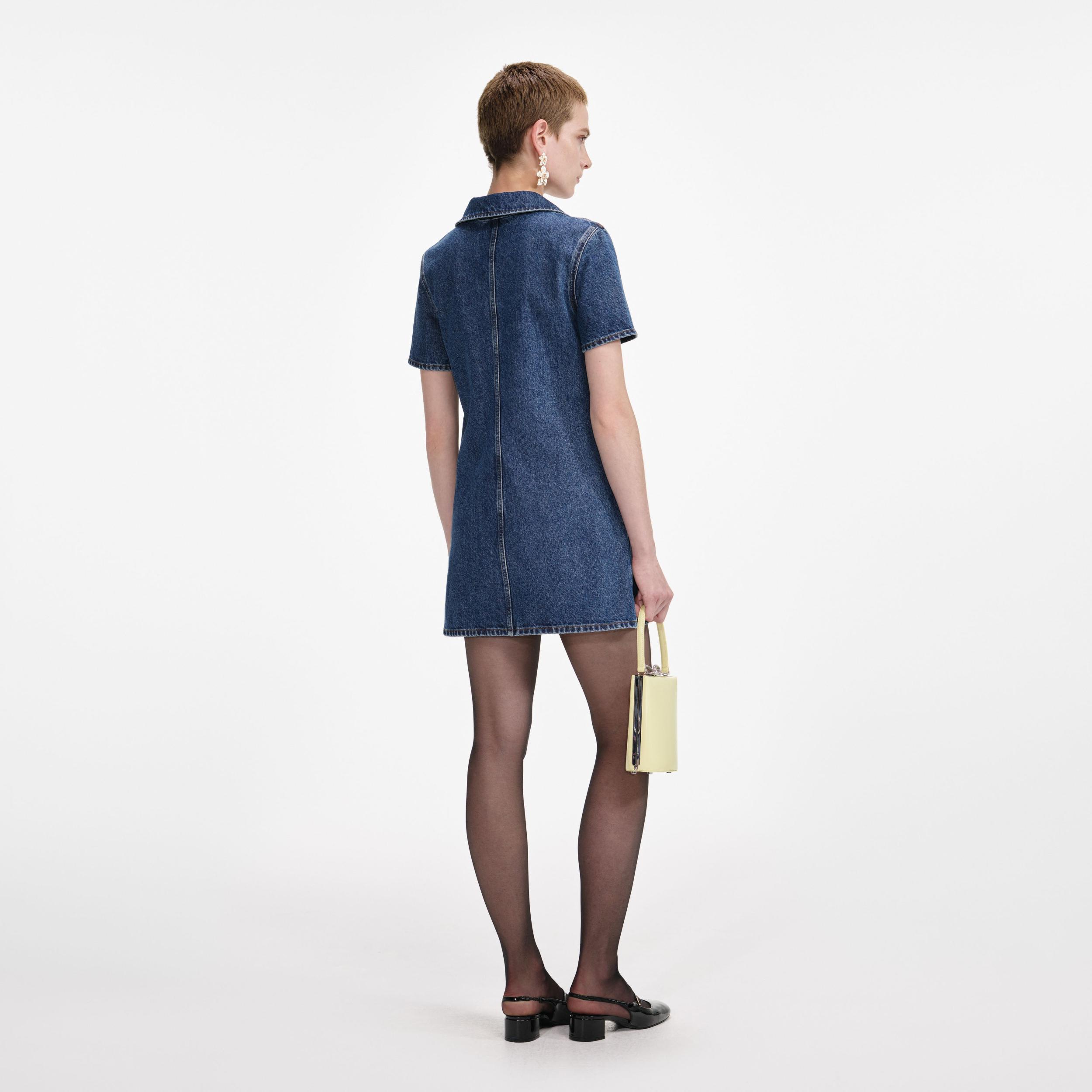 Denim Crystal Bow Mini Dress Product Image