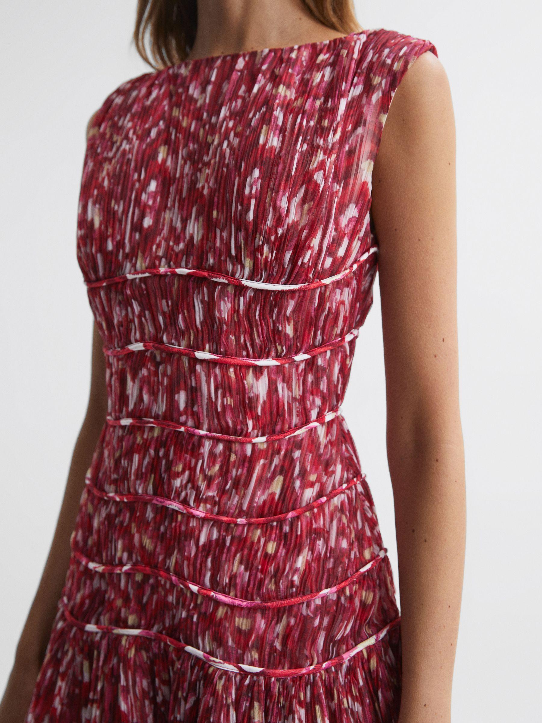 Rachel Gilbert Floral Pleated Midi Dress in Red Print Product Image