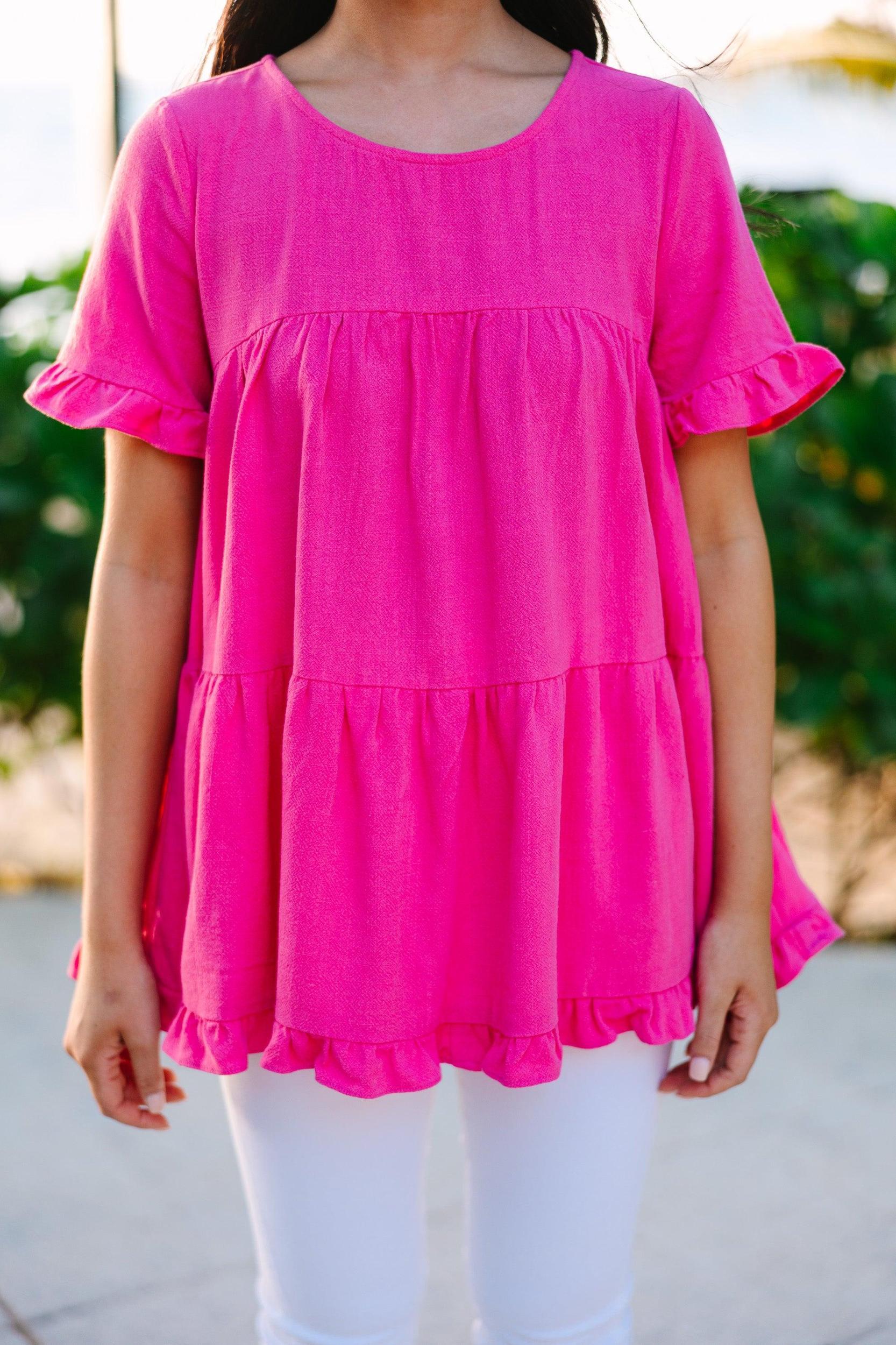 All Eyes On Me Fuchsia Pink Linen Babydoll Top Female Product Image