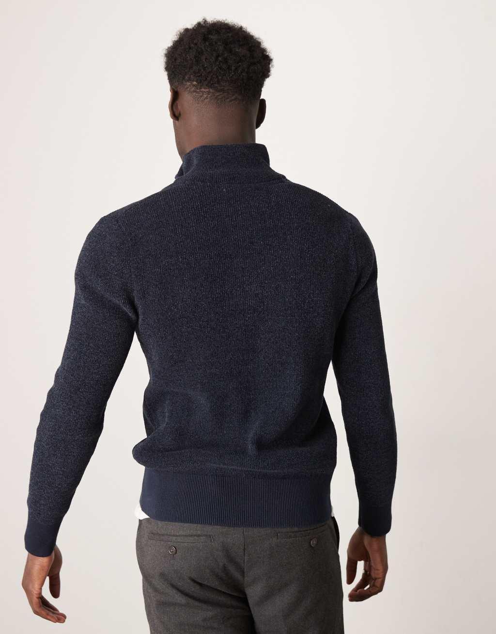 Selected Homme chenille half zip sweater in navy Product Image