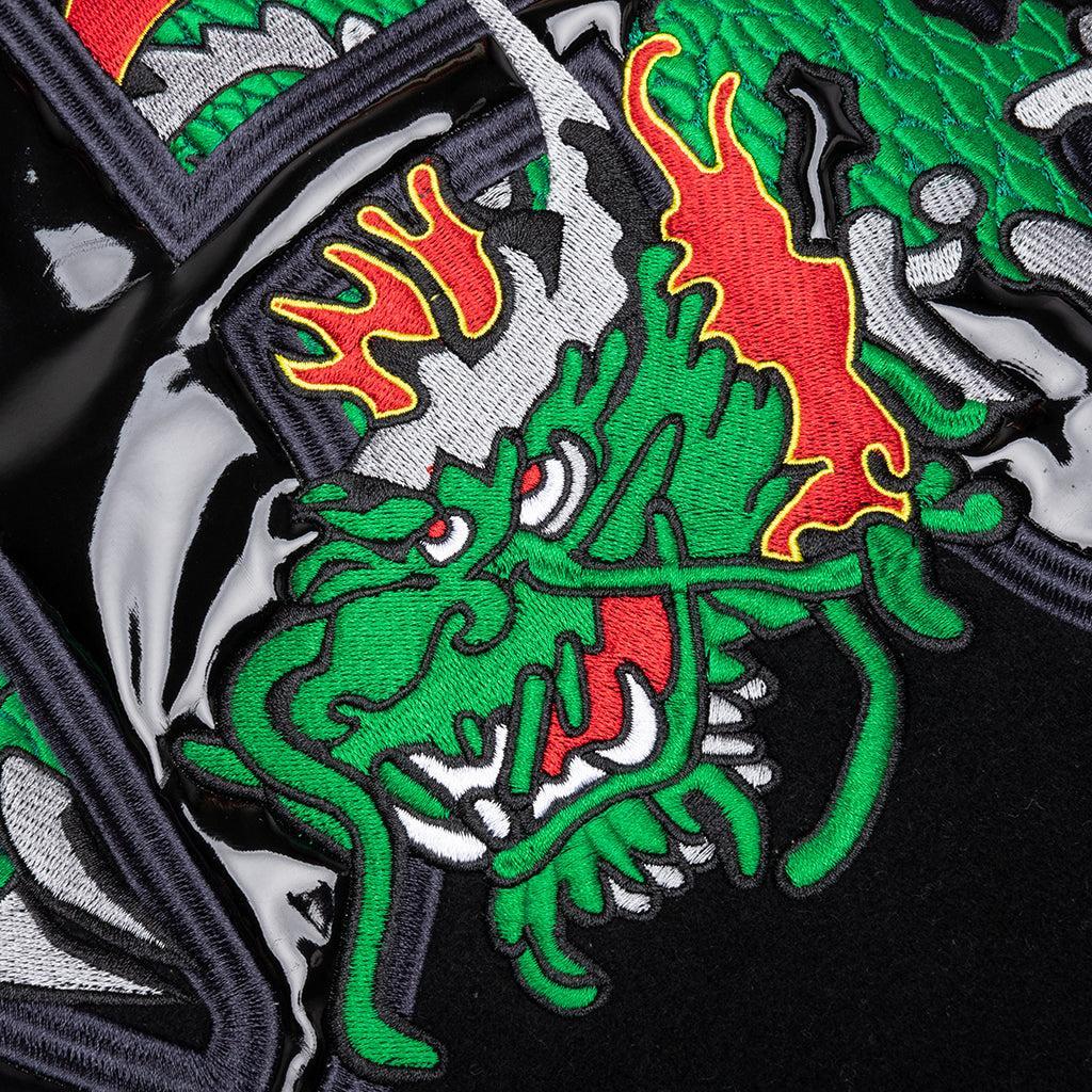 Dragon Embroidered Varsity Jacket - Black Male Product Image