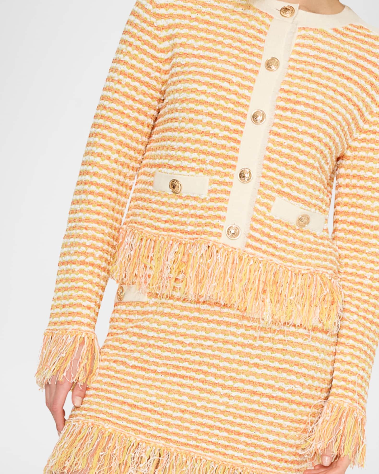 Fringed Tweed Knit Cardigan Jacket Product Image