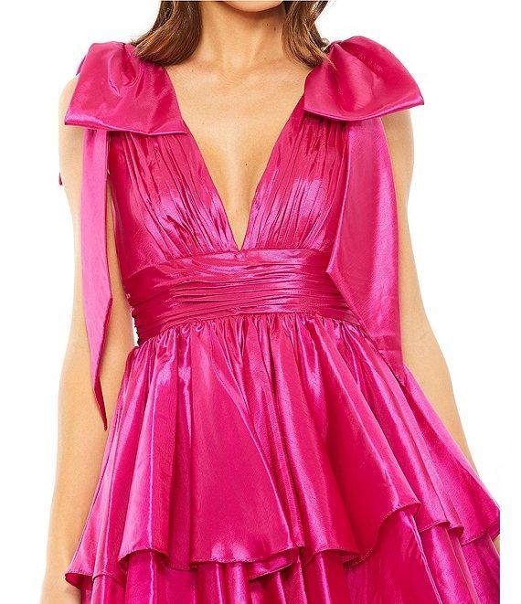Mac Duggal Oversized Bow V-Neck Ruffled Mini Dress Product Image