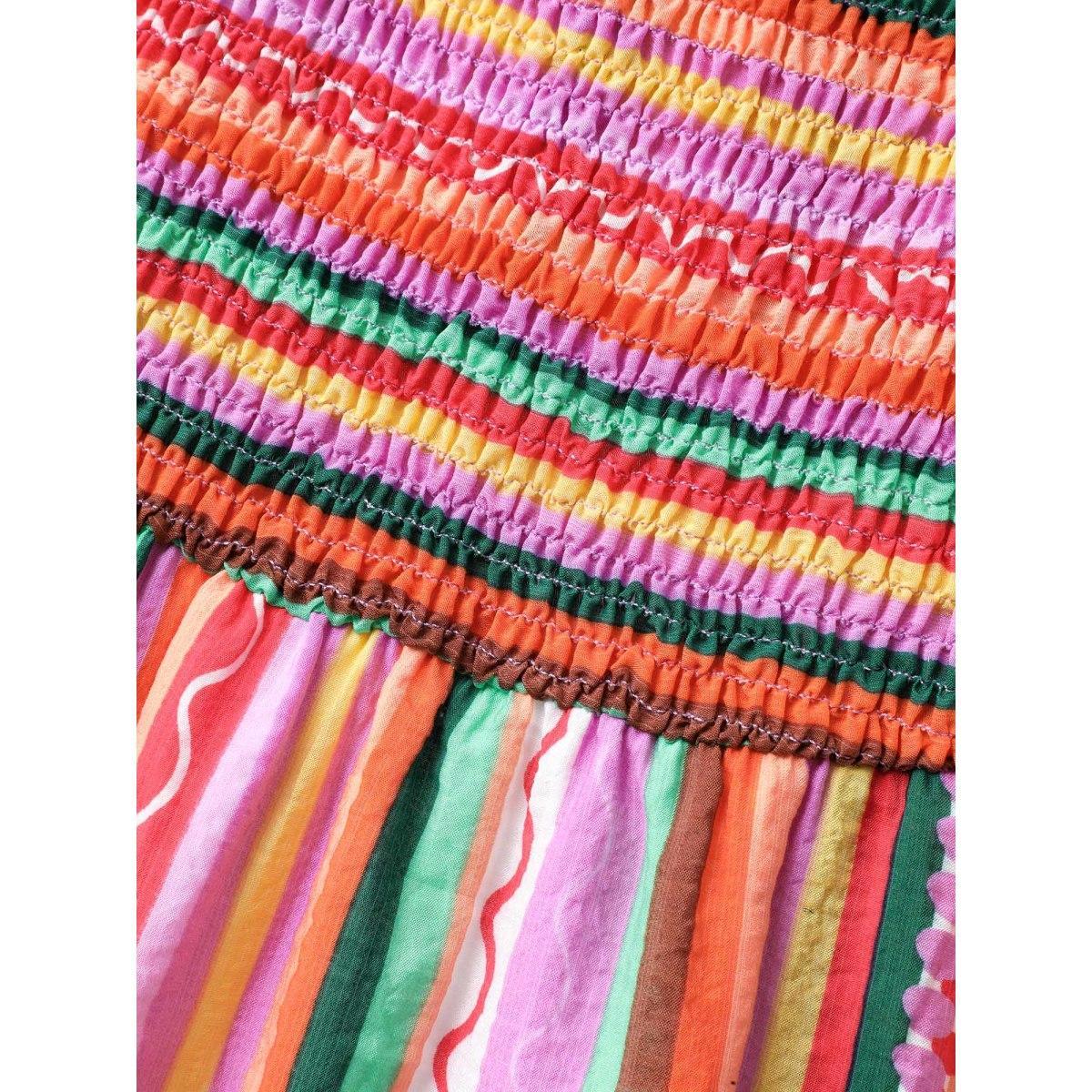Plus Size Colorful Stripe Flutter Sleeve Pockets Midi Dress Multicolor Women Square Neck Cap Sleeve Curvy BloomChic 12/L Product Image