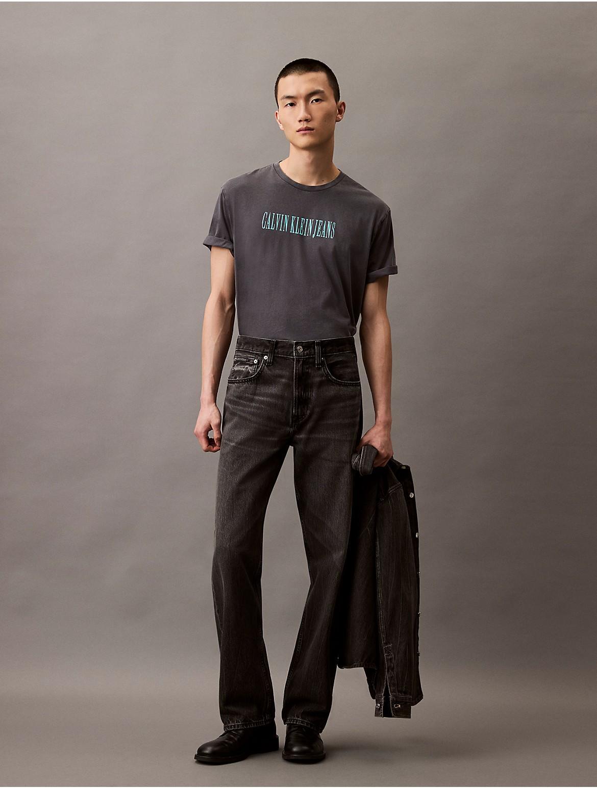 Calvin Klein Mens Acid Wash Graphic Crewneck T-Shirt - Grey Product Image