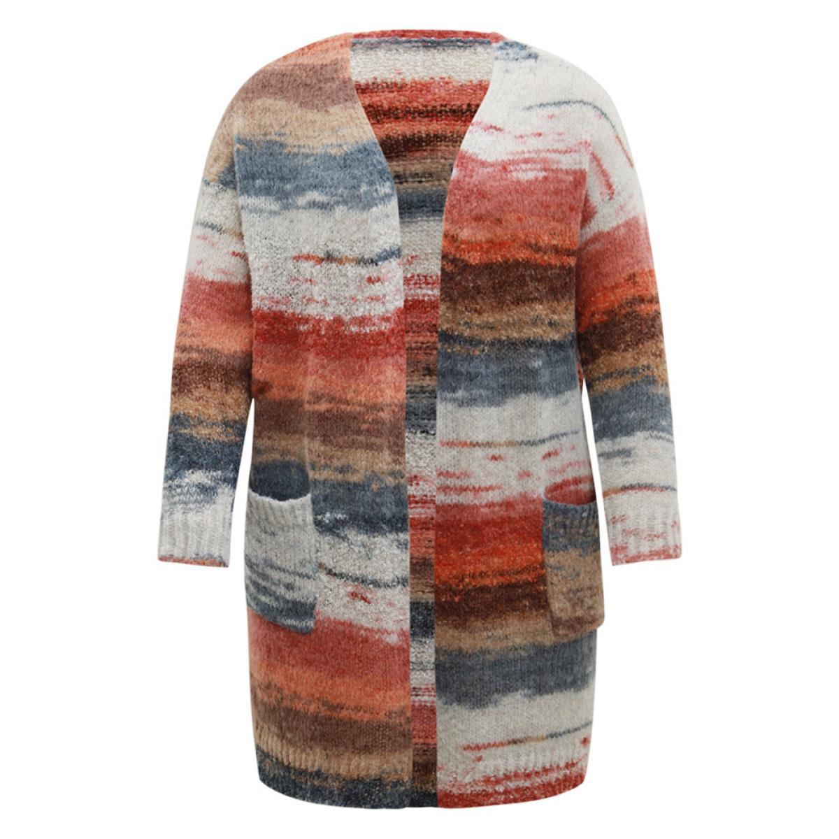 Plus Size Ombre Heather Contrast Pocket Cardigan Multicolor Women Casual Loose Long Sleeve Dailywear Cardigans BloomChic 10/M Product Image