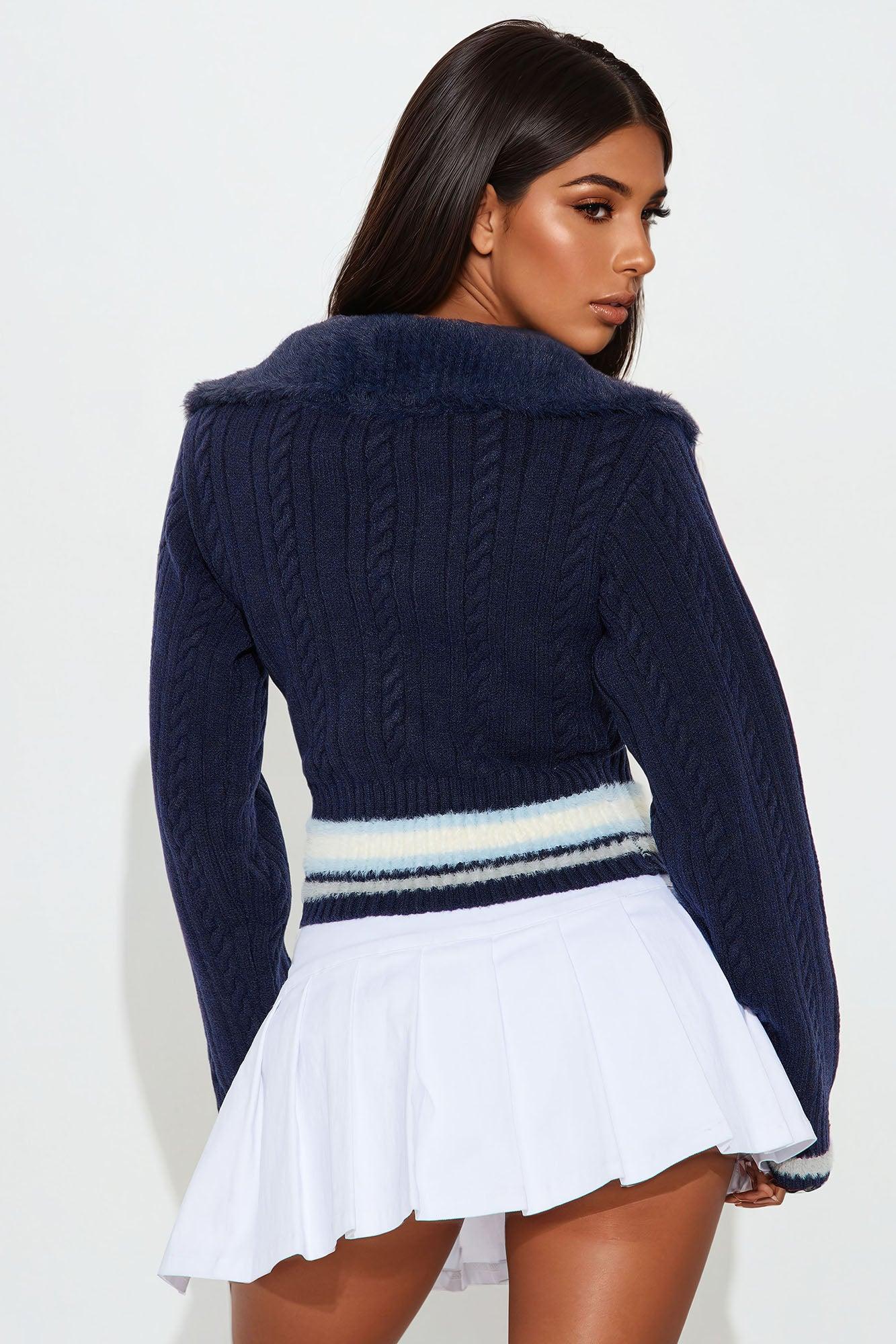 All The Gossip Varsity Polo Sweater - Navy/combo Product Image