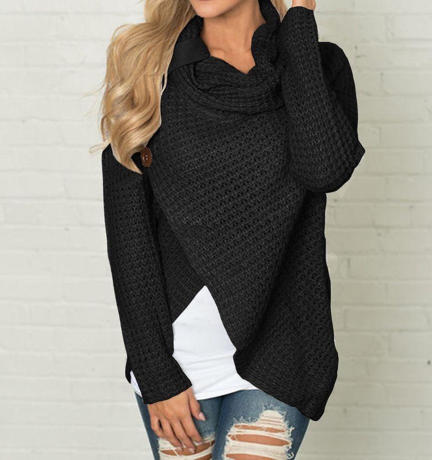 Long-Sleeve Cowl-Neck Plain Knit Top Product Image