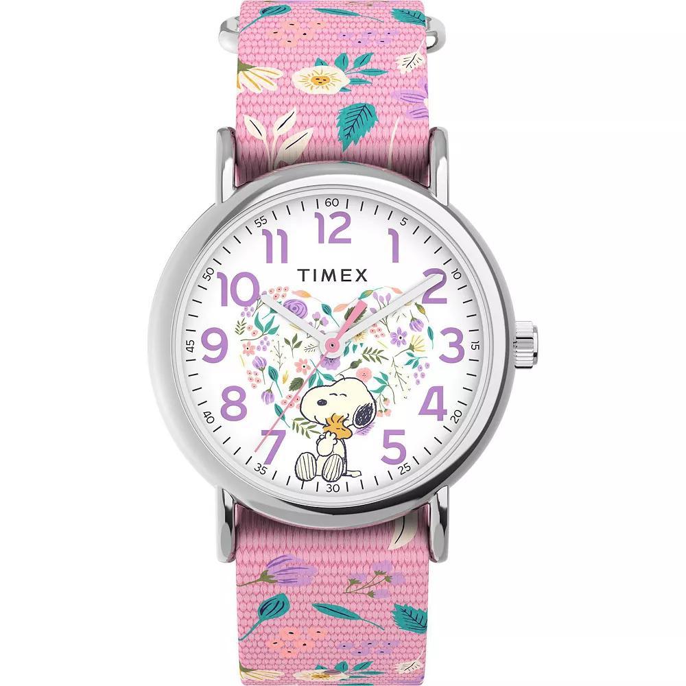 Timex Weekender® x Peanuts Snoopy & Woodstock Floral Fabric Strap Watch - TW2V77800JT, Girl's, Size: 38MM, Pink Product Image