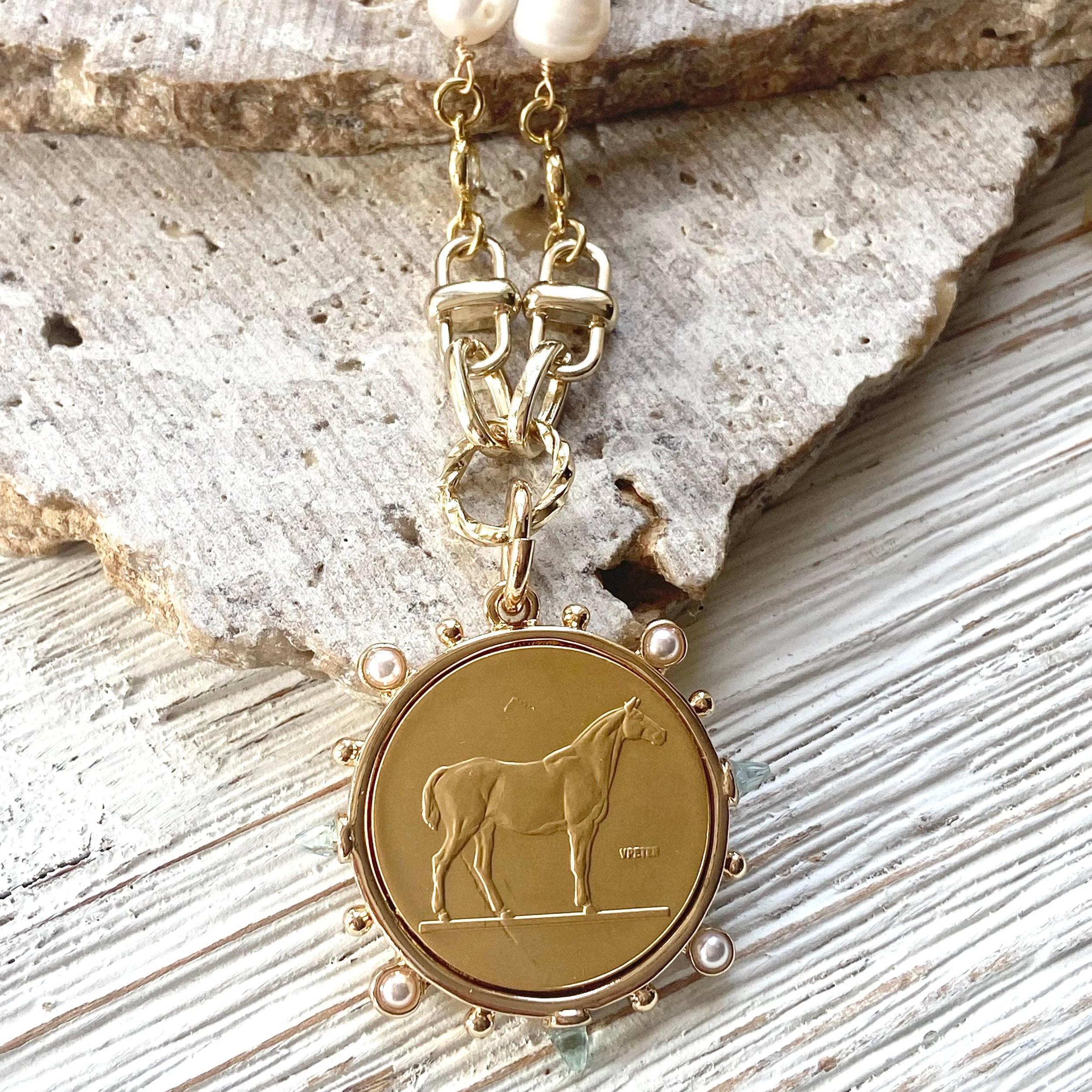 Equestrian Freshwater Pearl Necklace- Gold Product Image