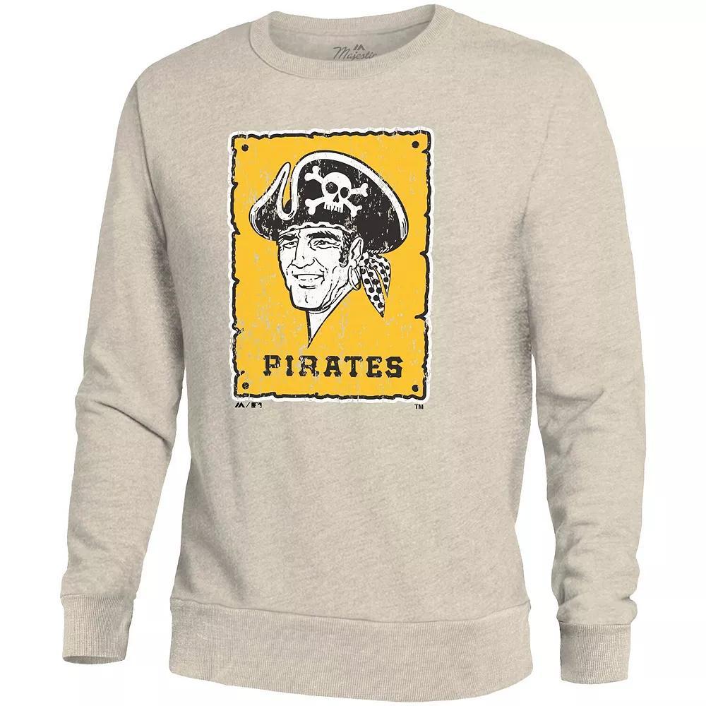 Men's Majestic Threads Oatmeal Pittsburgh Pirates Fleece Pullover Sweatshirt, Size: Large, Team Product Image