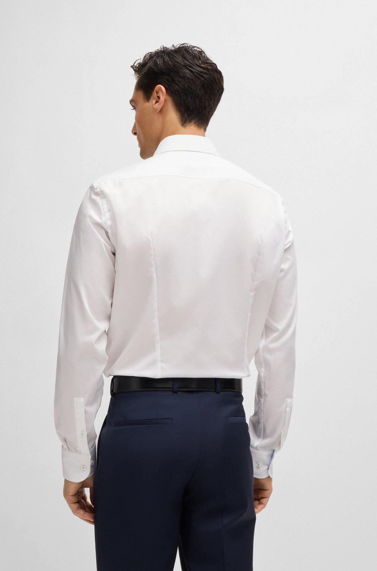 BOSS - Slim-fit shirt in easy-iron cotton poplin - White Product Image