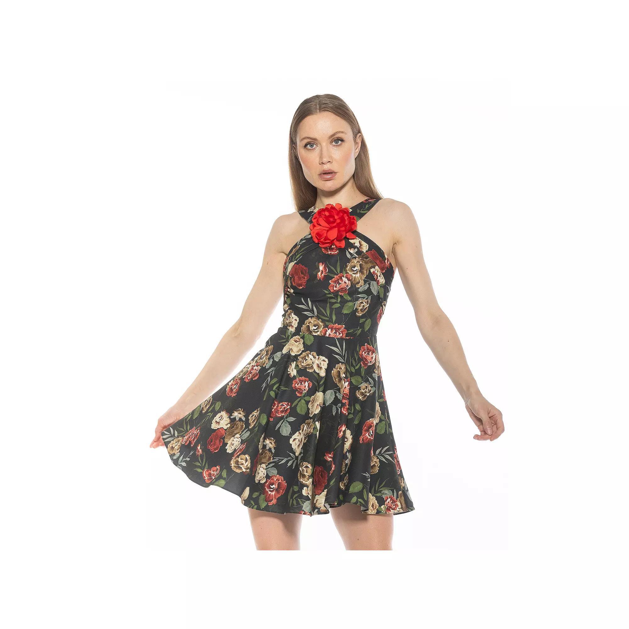 Women's ALEXIA ADMOR Alexi Halter Fit & Flare Dress with 3D Flower Detail, Size: 4, Ivory Product Image