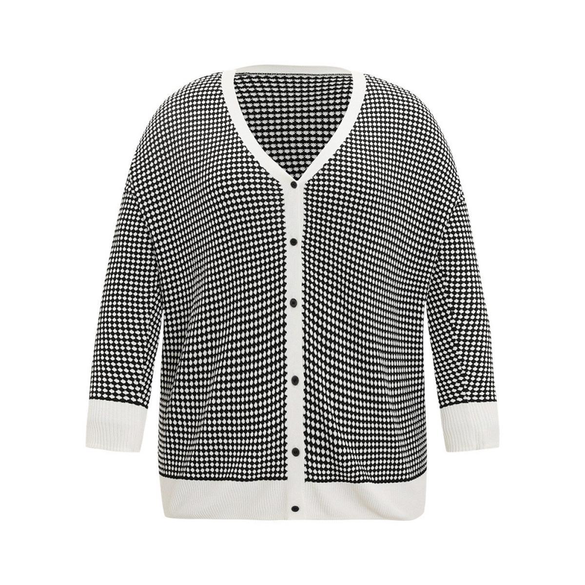 Plus Size Polka Dot Patchwork Button Through Cardigan Black Women Casual Loose Long Sleeve Dailywear Cardigans BloomChic 22-24/3X Product Image