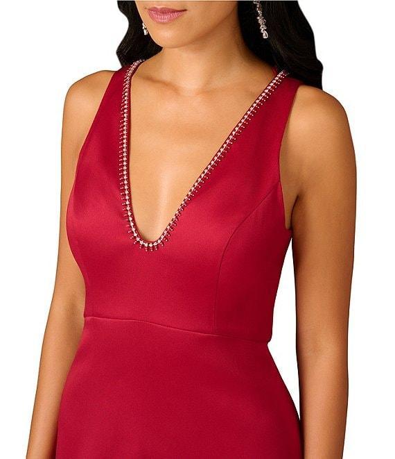 Aidan Mattox Stretch Mikado Plunging V-Neck Sleeveless Column Dress Product Image