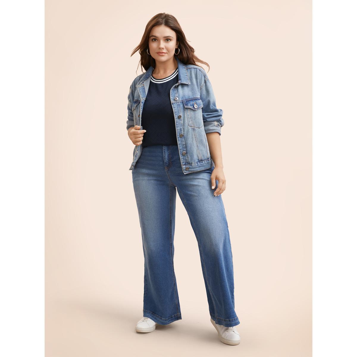 Plus Size Crew Neck Contrast Trim Tank Top Women Indigo Casual Texture Round Neck Everyday Tank Tops Camis BloomChic 14-16/1X Product Image