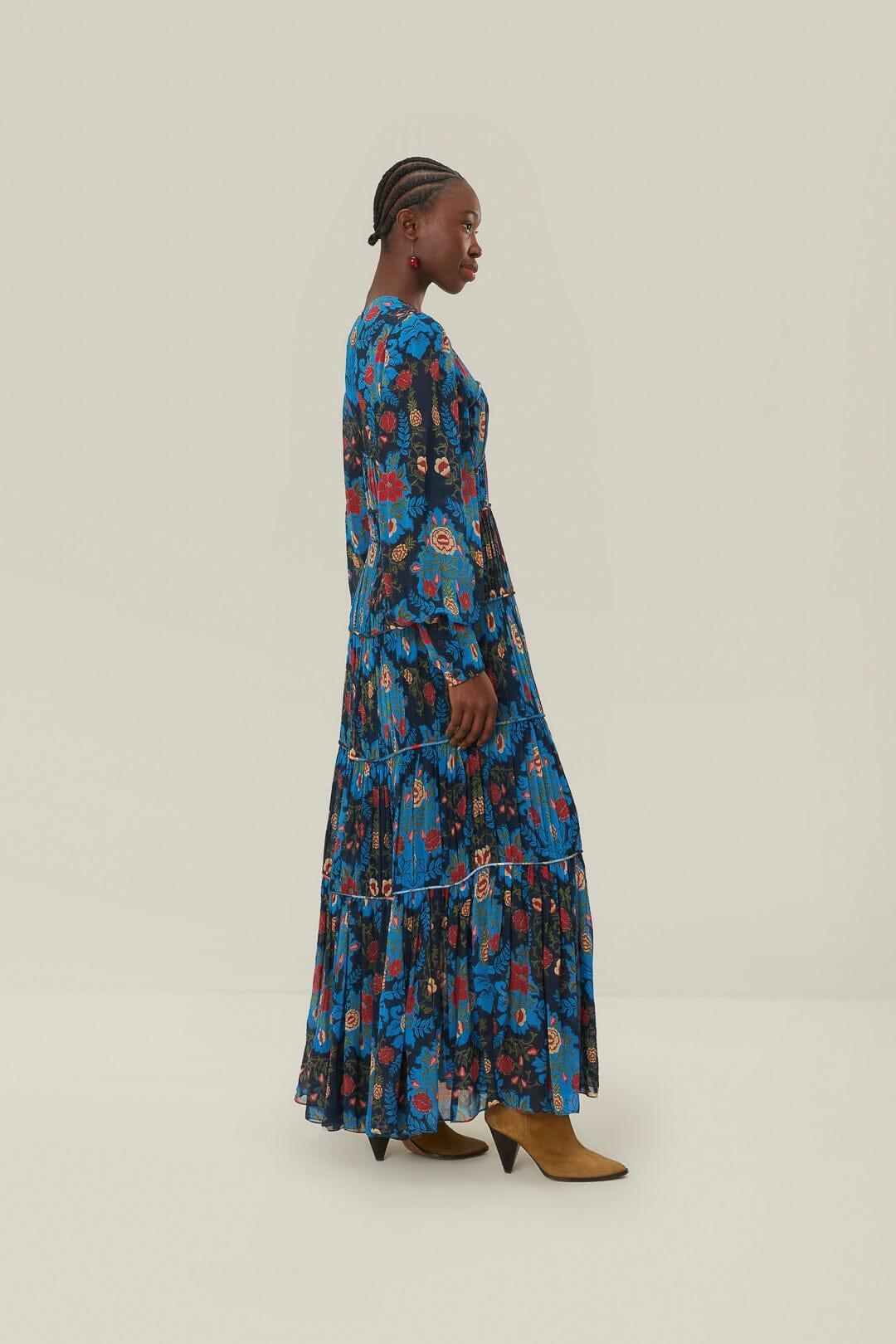 Blue Arabesque Floral Maxi Dress Product Image