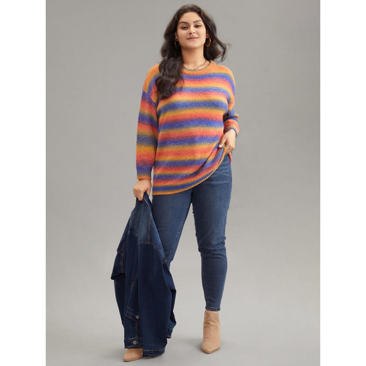 Plus Size Supersoft Essentials Colour Heather Contrast Pullover Multicolor Women Casual Loose Long Sleeve Round Neck Dailywear Pullovers BloomChic 12/L Product Image