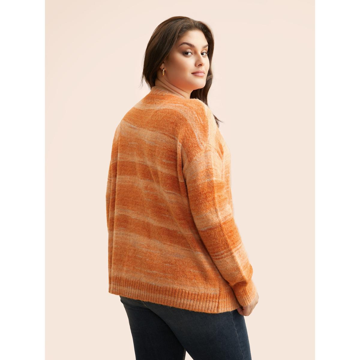 Plus Size Ombre Patch Pocket Drop Shoulder Cardigan Brightorange Women Casual Loose Long Sleeve Everyday Cardigans BloomChic 26/4X Product Image