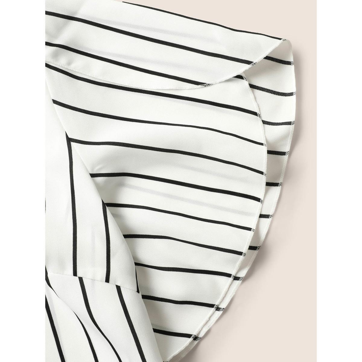 Plus Size Originalwhite Striped Tie Knot Petal Sleeve Blouse Women Work From Home Cap Sleeve V-neck Work Blouses BloomChic 26/4X Product Image