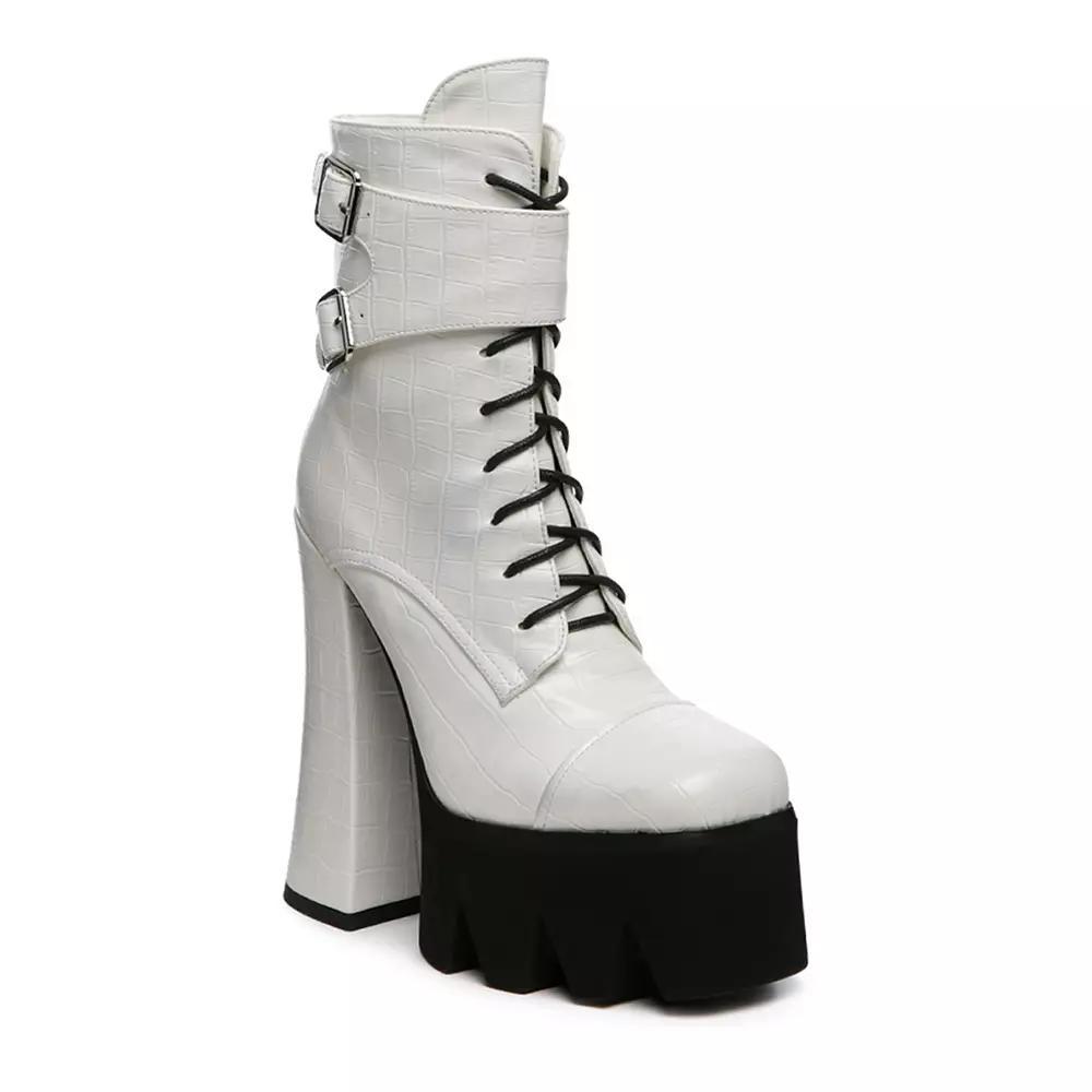 London Rag Stomper Women's Platform Block Heel Boots, Size: 8, White Product Image