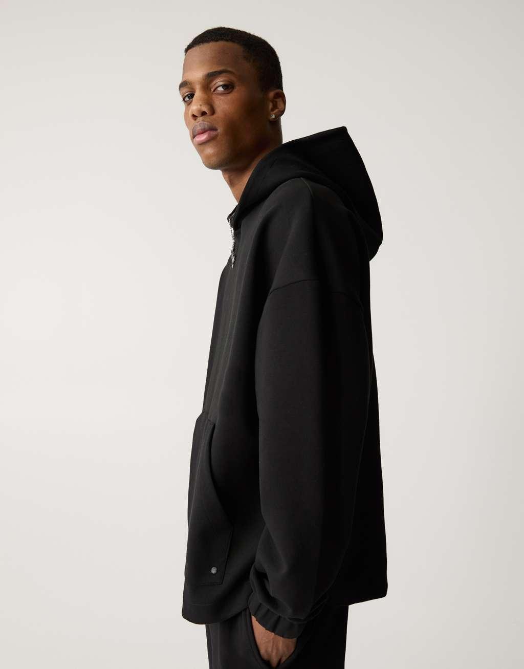 Pull&Bear premium hoodie in black Product Image