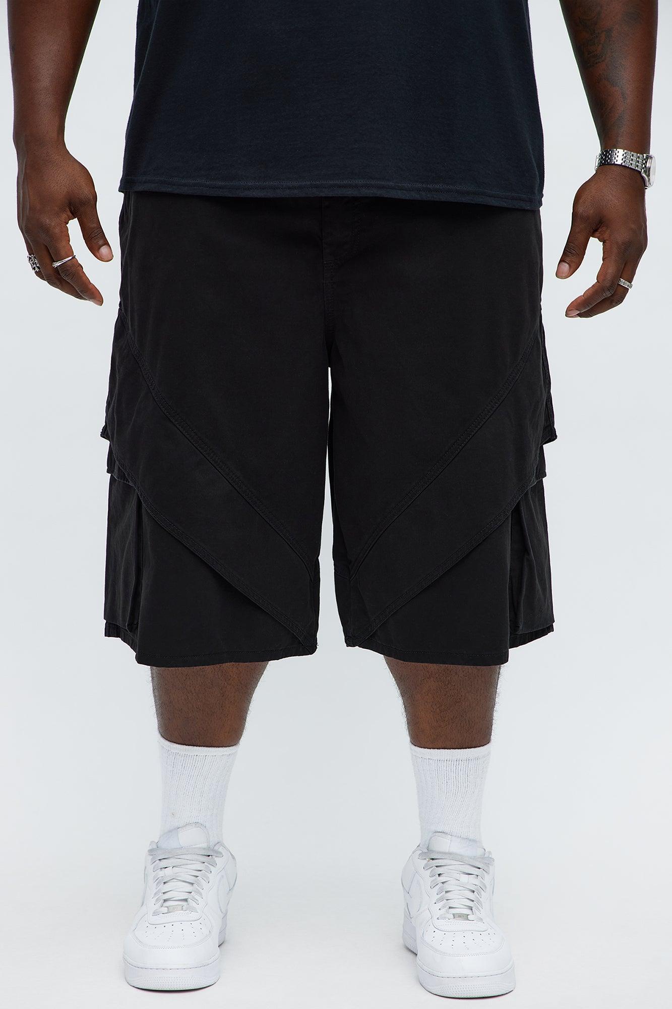 Baggy Hidden Lines Cargo Shorts - Black Product Image