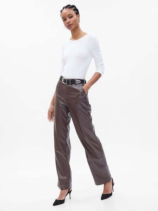 Mid Rise Vegan Leather Loose Pants Product Image