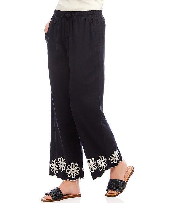 Karen Kane Embroidered Wide-Leg Pull-On Ankle Pants Product Image
