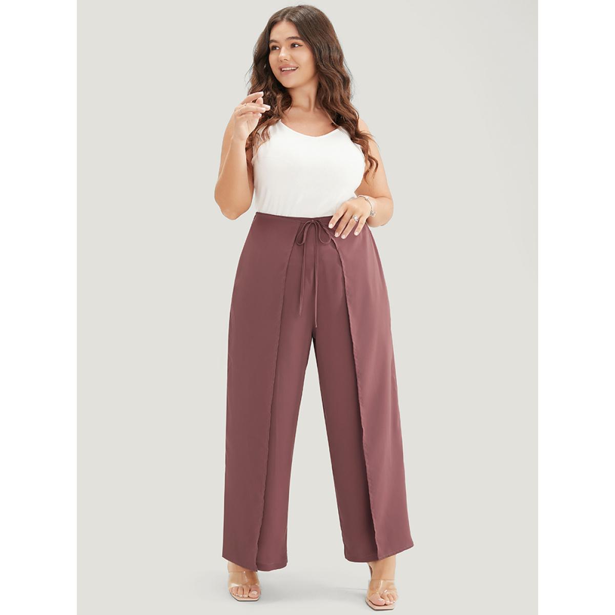 Plus Size Solid Pocket Cape Detail Ties Pants Women Mauve Elegant Mid Rise Dailywear Pants BloomChic 30/6X Product Image