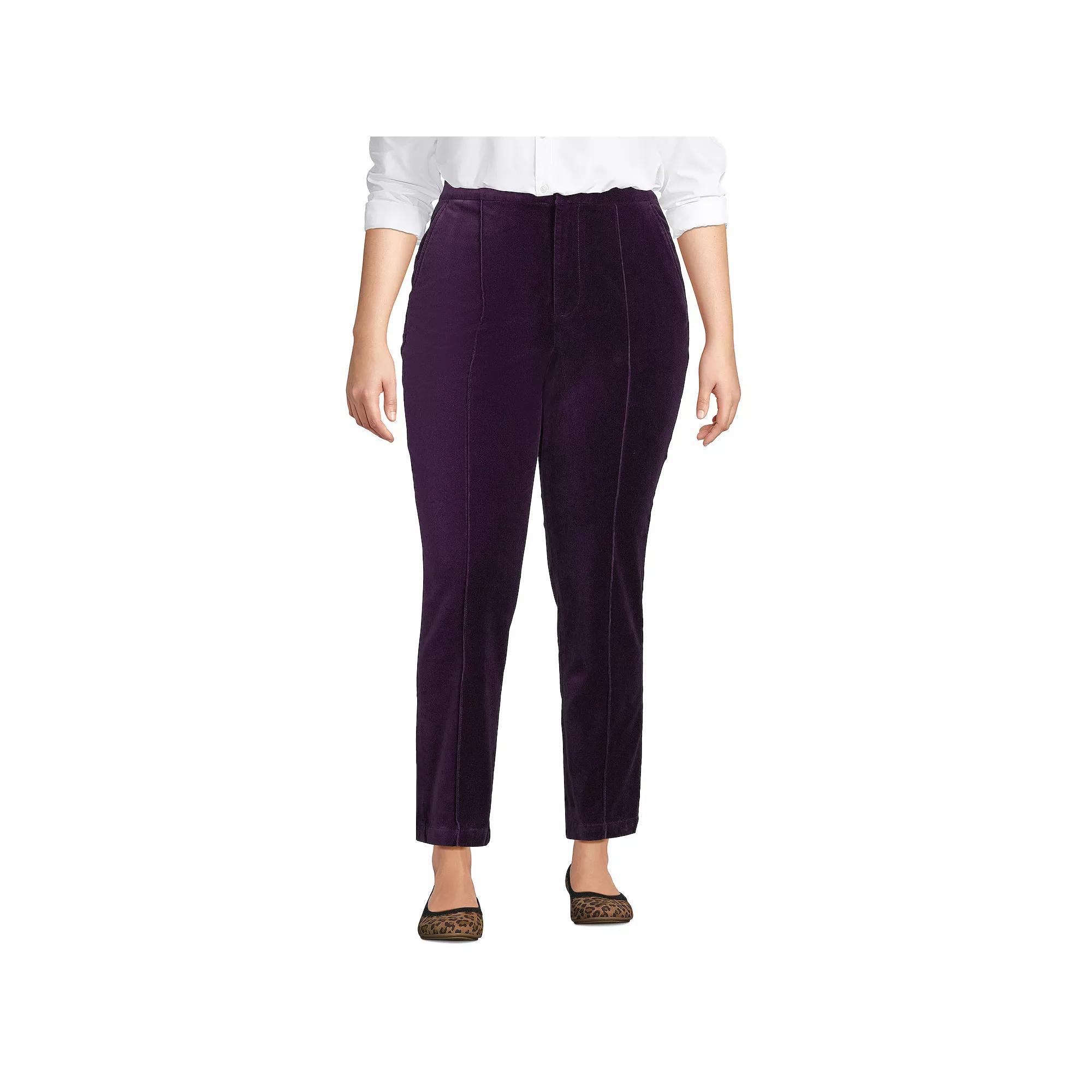 Women's Lands' End Velvet High Rise Pintuck Pencil Ankle Pants, Size: 18, Deep Balsam Product Image