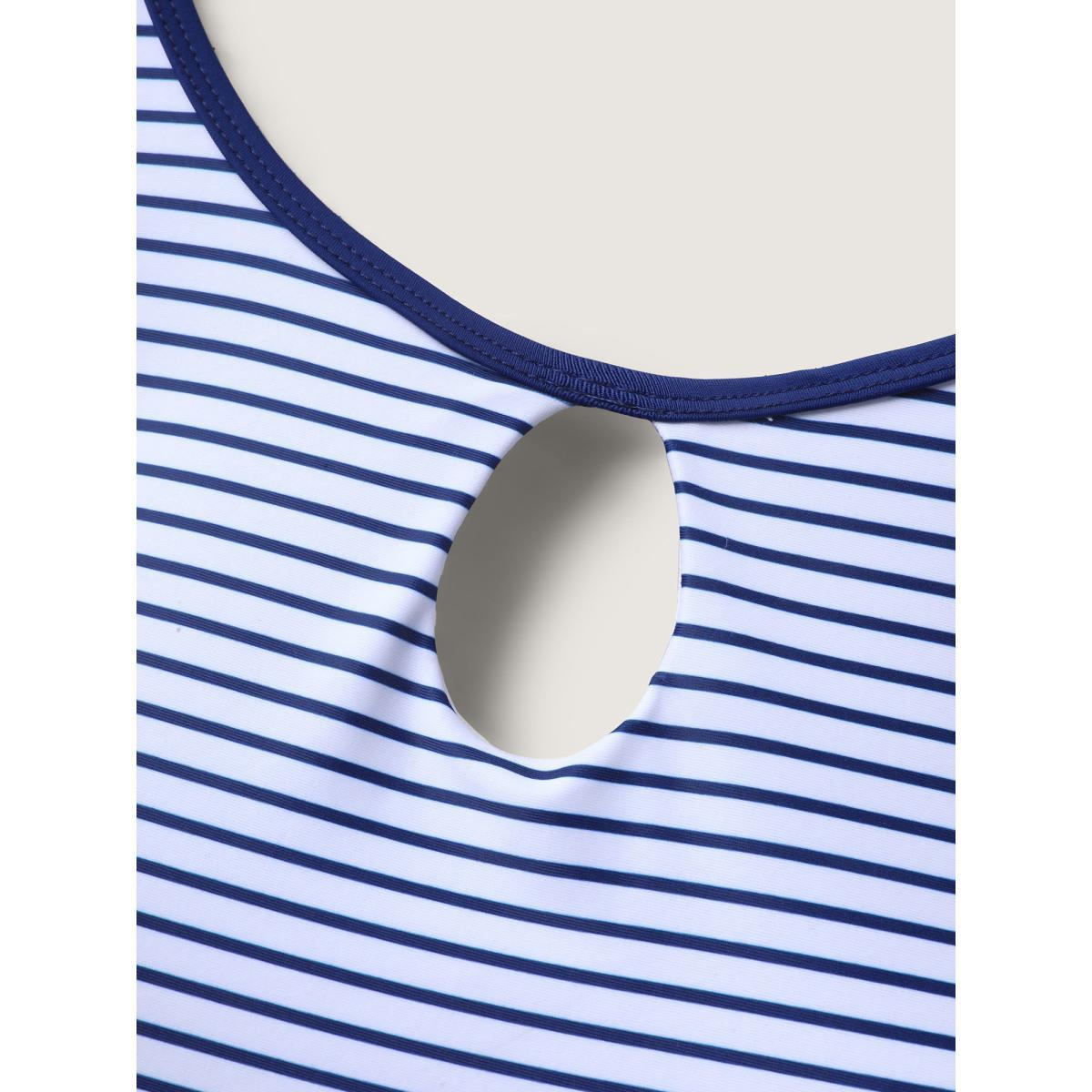 Plus Size Striped Neck Cut-Out Swim Top Women's Swimwear Indigo Beach Cut-Out High stretch Bodycon U-neck Curve Swim Tops BloomChic 14-16/1X Product Image