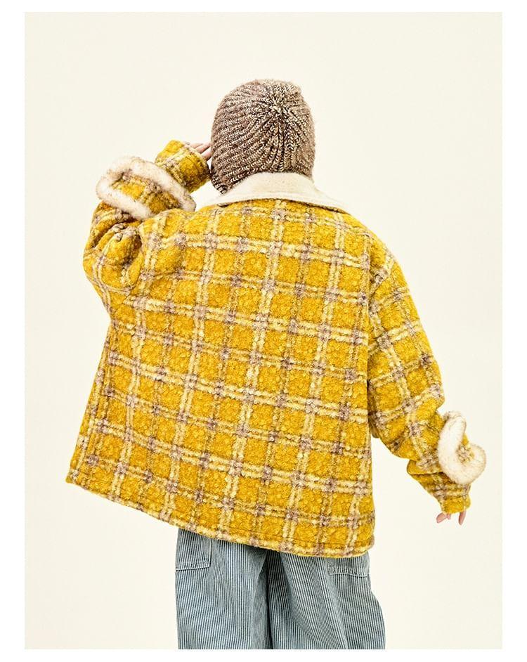 Lapel Collar Plaid Bow Detail Oversized Zip Coat Product Image