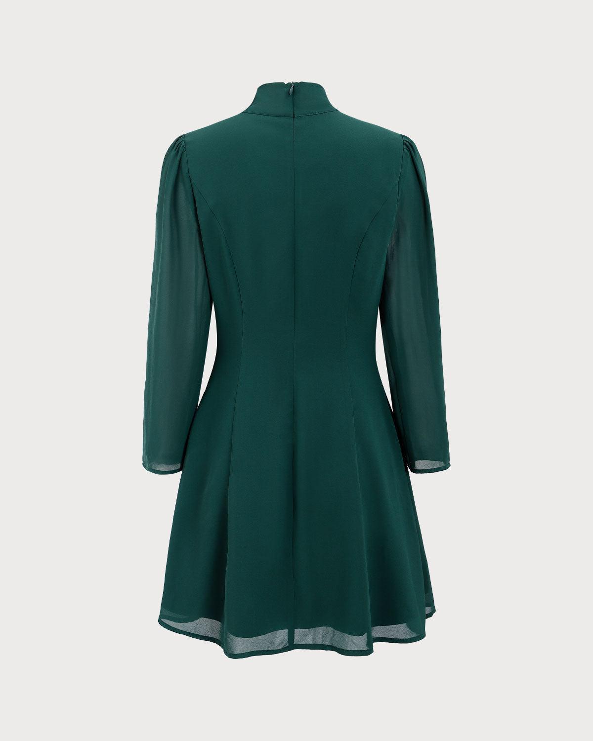 Green Tie Neck See-Through Mini Dress Product Image