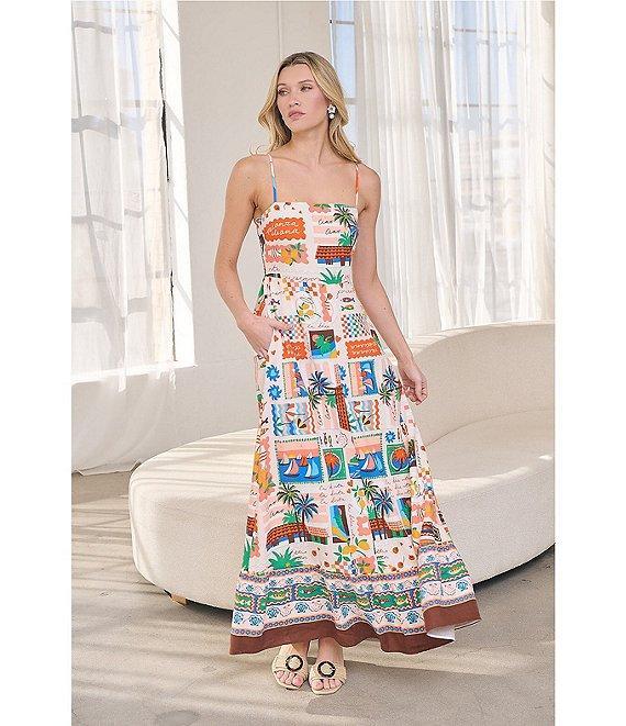 Sugarlips Postcard Print Square Neck Sleeveless Maxi Dress Product Image