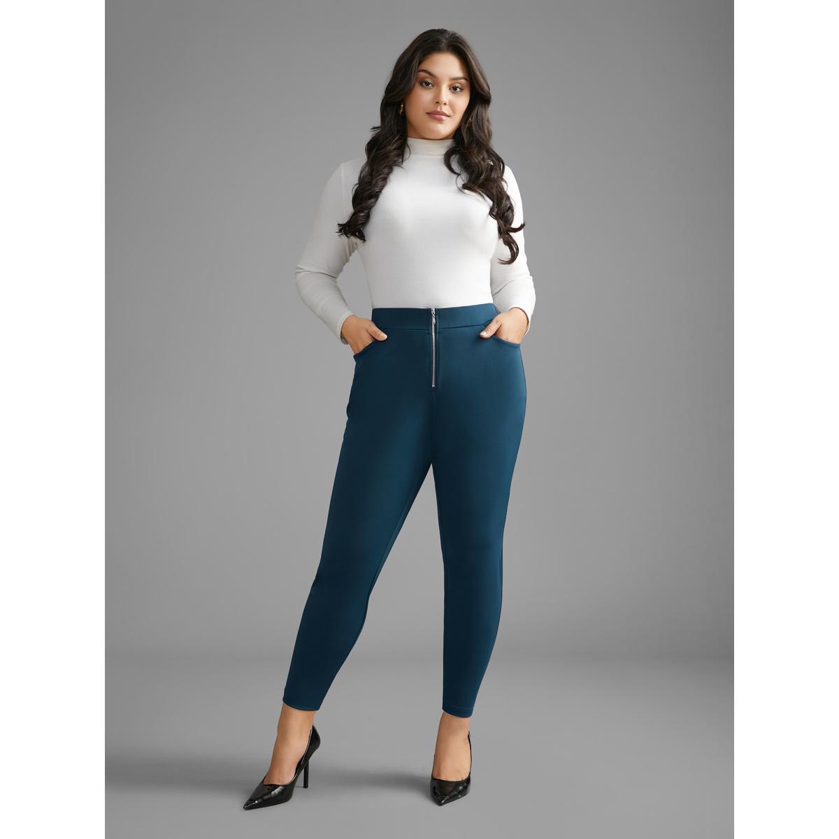 Plus Size Mid Rise Zipper Detail Skinny Pants Women Aegean Elegant Skinny Mid Rise Everyday Pants BloomChic 18-20/2X Product Image
