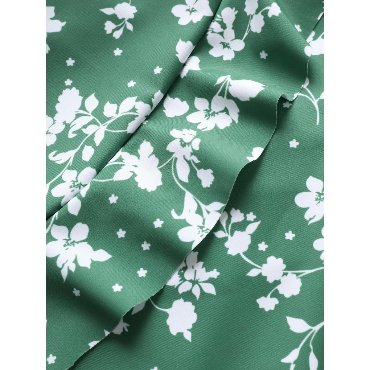 Plus Size Ditsy Floral Overlap Collar Tie Knot Swim Dress Women's Swimwear Palemauve Beach Bodycon Overlap Collar High stretch Curve Swim Dresses BloomChic 22-24/3X Product Image