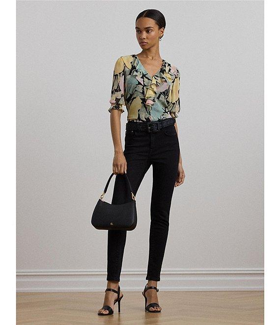 Lauren Ralph Lauren Floral Crinkle Georgette V-Neck Ruffle Trim Blouse Product Image