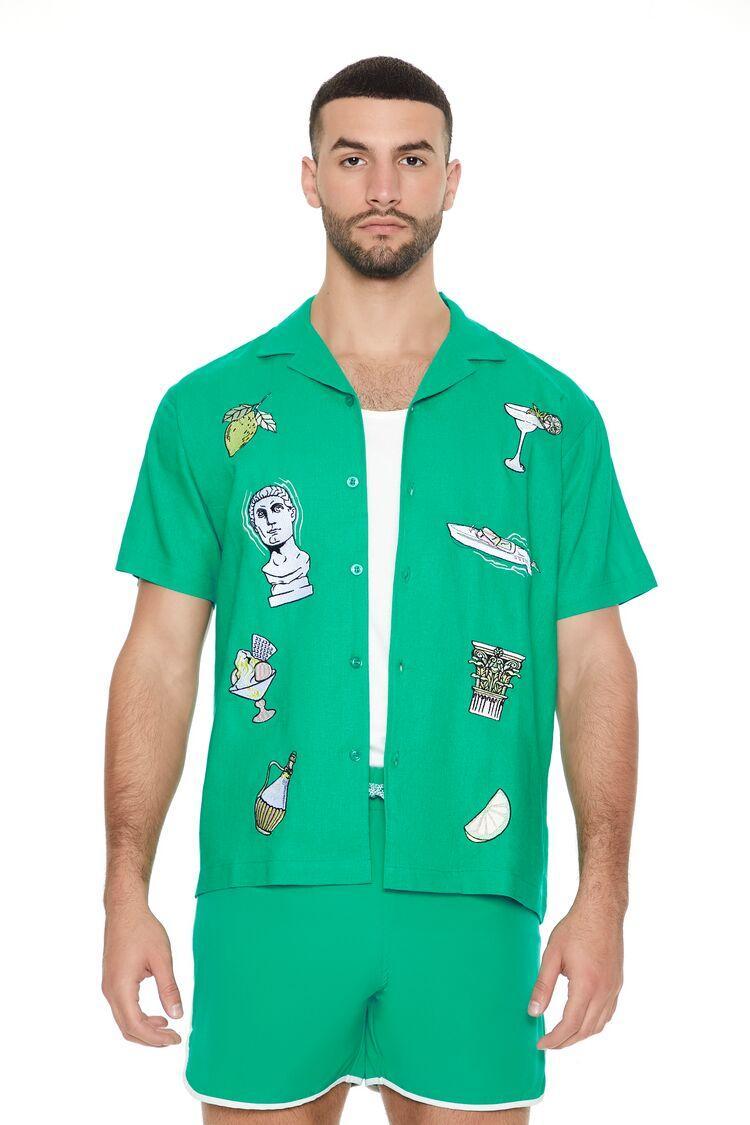 Linen-Blend Embroidered Shirt | Forever 21 Product Image