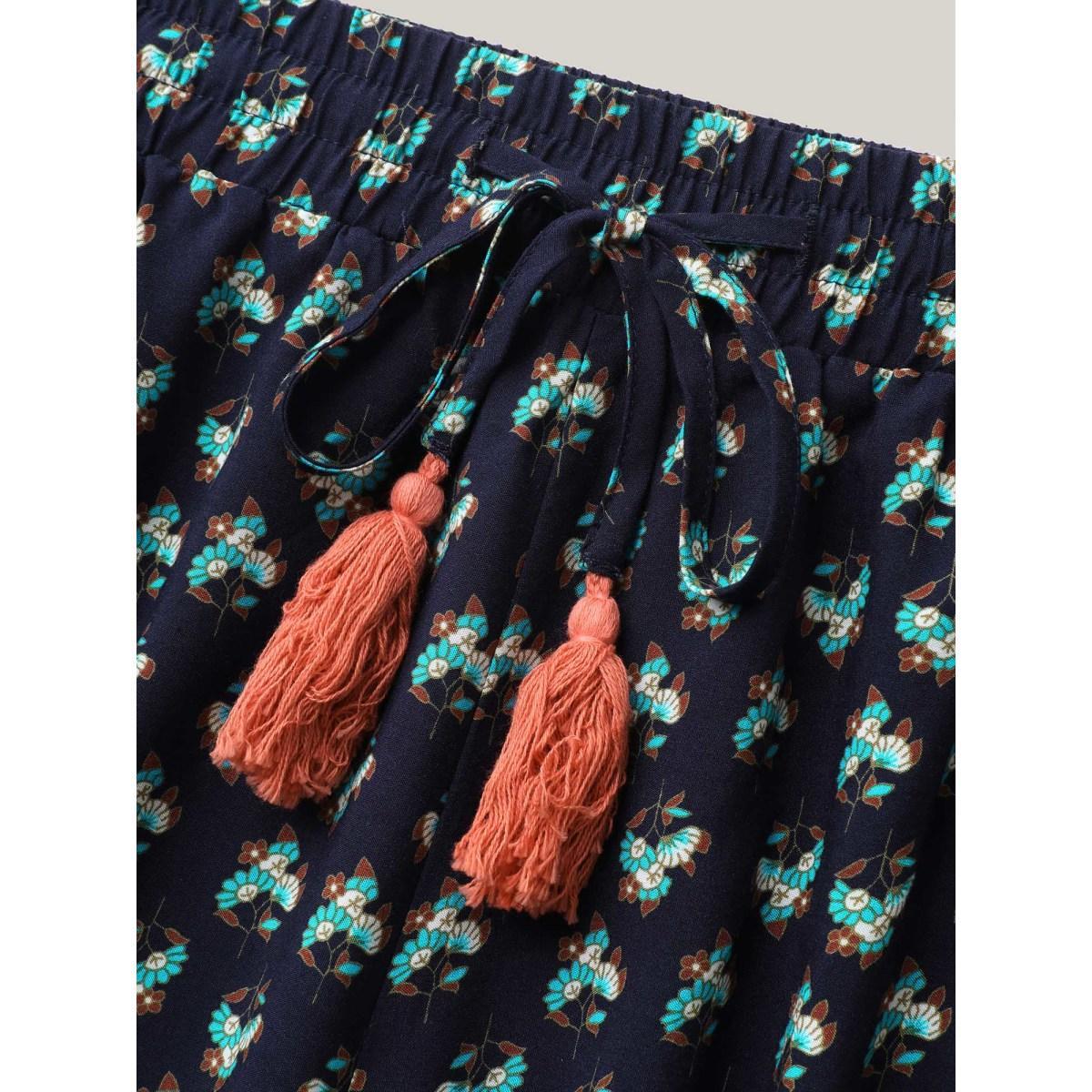 Plus Size Boho Stretchy Waist Wide-Leg Pants Women Multicolor Beach Wide Leg Mid Rise Vacation Pants BloomChic 30/6X Product Image