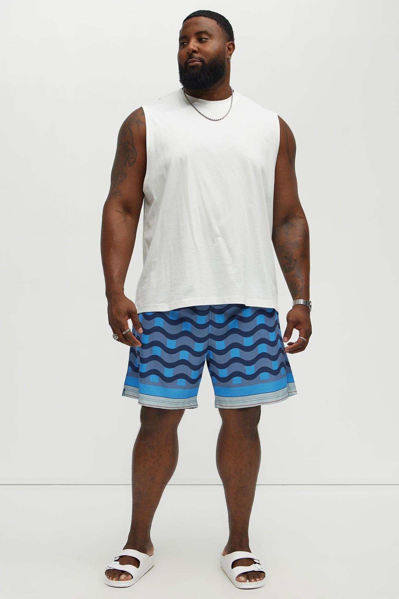 Sculpted Waves Printed Swim Classic Trunk - Blue Product Image
