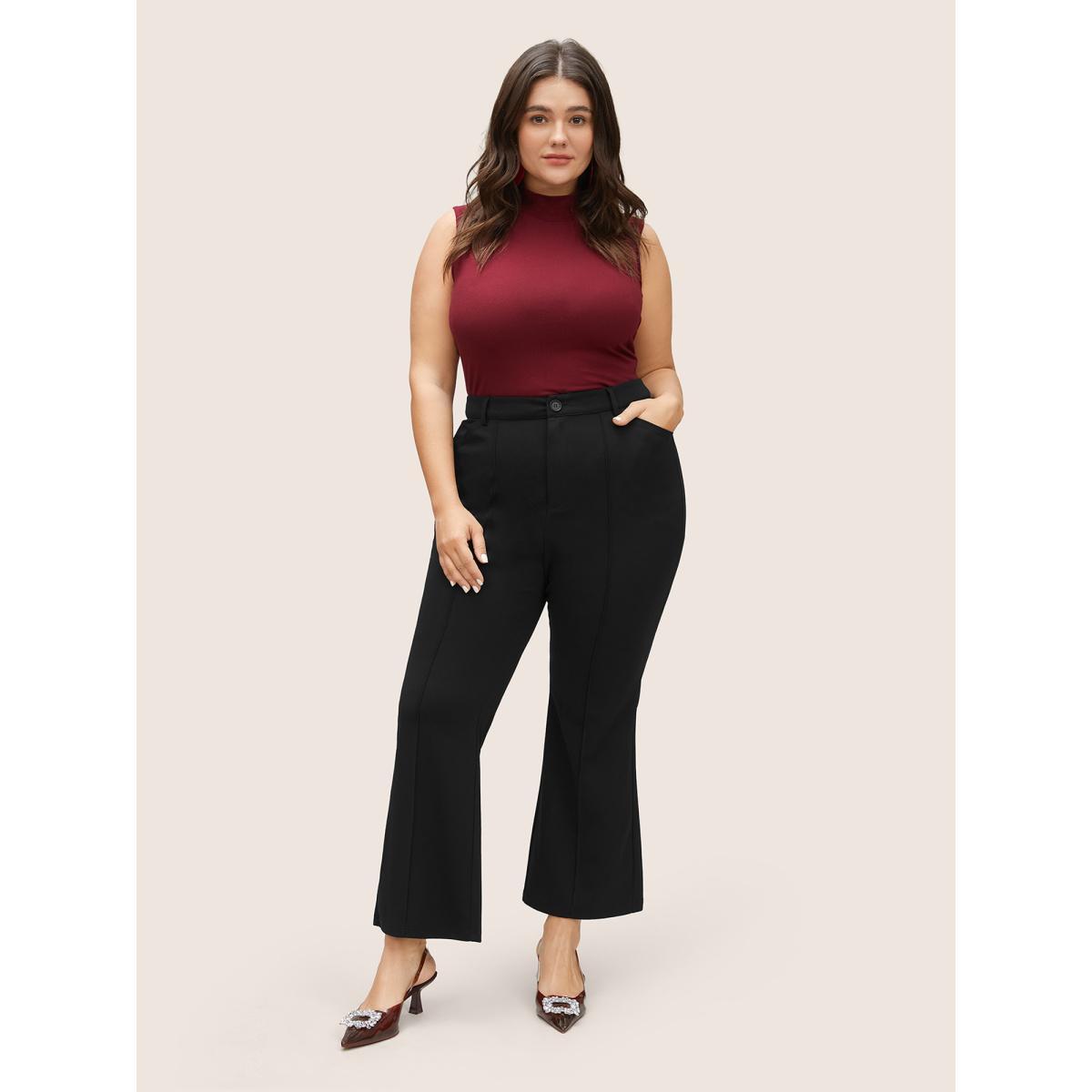Plus Size High Rise Solid Pleated Bootcut Pants Women Black Work From Home Bootcut High Rise Work Pants BloomChic 18-20/2X Product Image